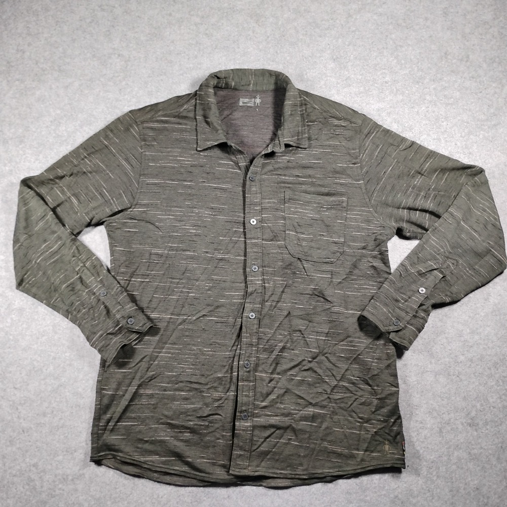 Smartwool Merino Wool Button Down Shirt Mens XL Green Long Sleeve Hiking Outdoor